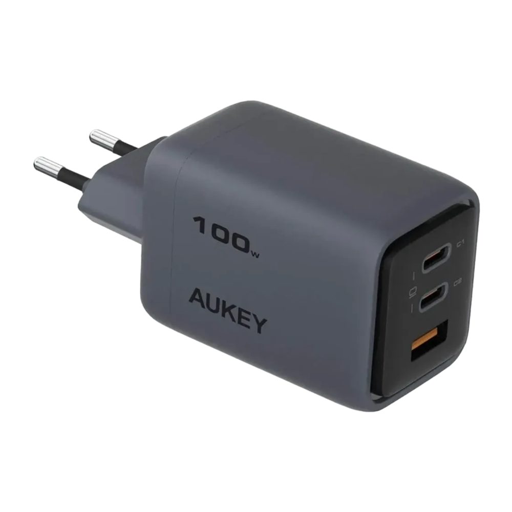 Сетевое зарядное устройство AUKEY Comet Mix 3 мощностью 100 Вт (2 USB-C, USB-A) (GaN) Многопортовый мощный адаптер питания. Есть поддержка PD 3.0, QC 5, PPS и AFC