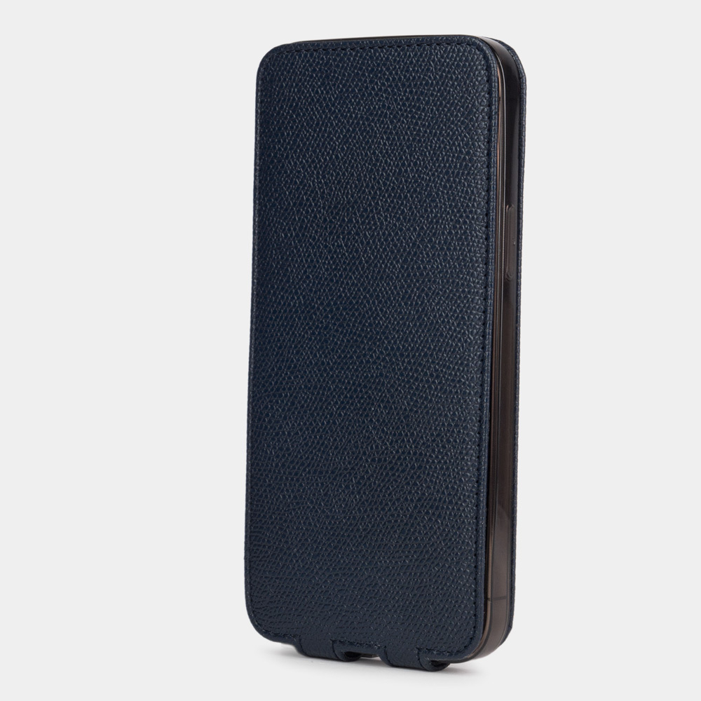 Чехол для iPhone 14 Pro Max из кожи сафьяно, синего цвета