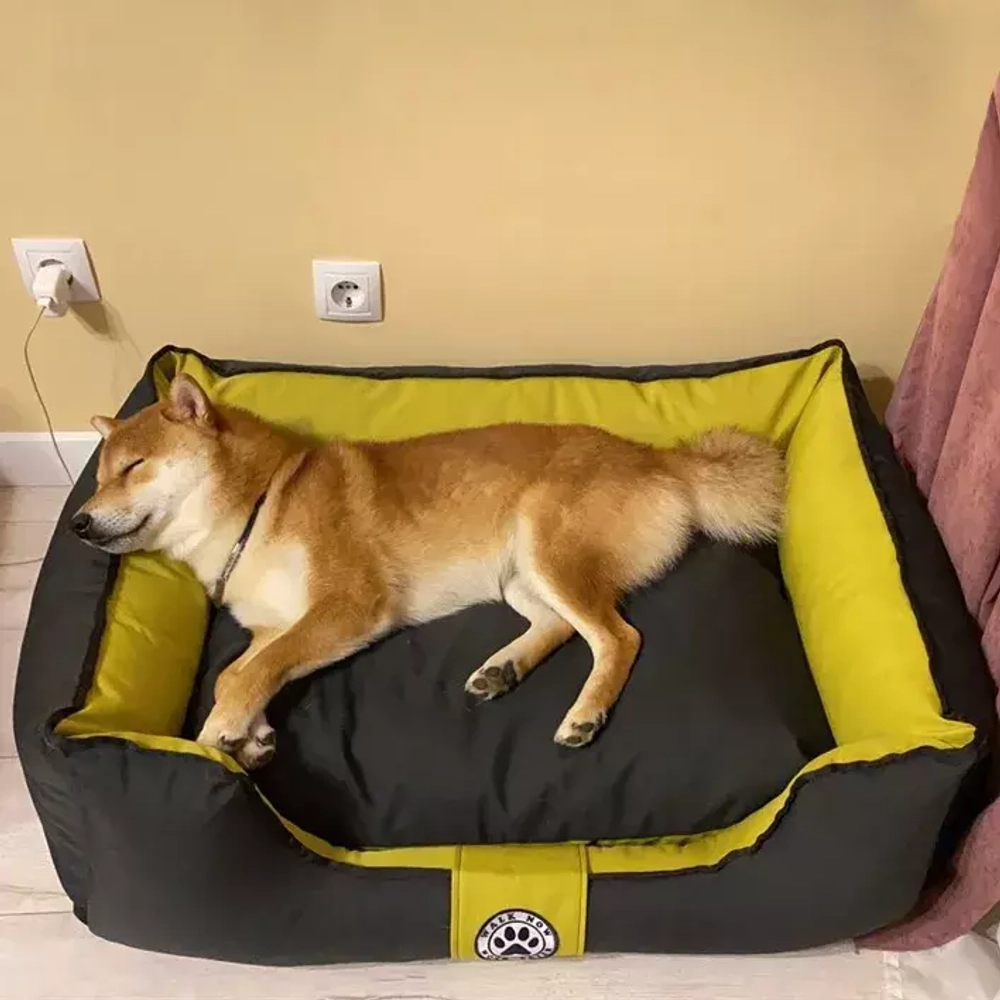 лежанка 90х65 см со съемным чехлом и бортиками горчичная