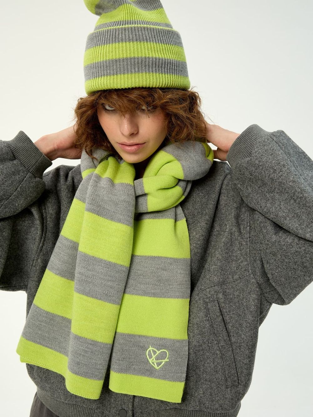 Купить Шарф Kraizy Stripes в полоску серый / лимон Шарф Kraizy Stripes в полоску серый / лимон