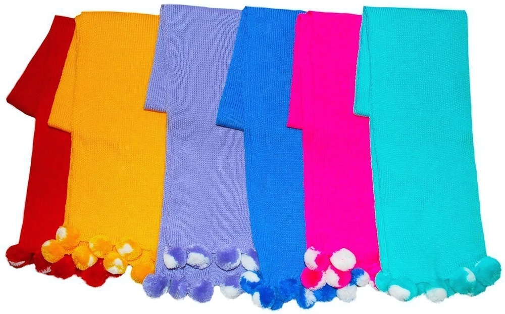 Шарф с бумбонами 0040 голубой