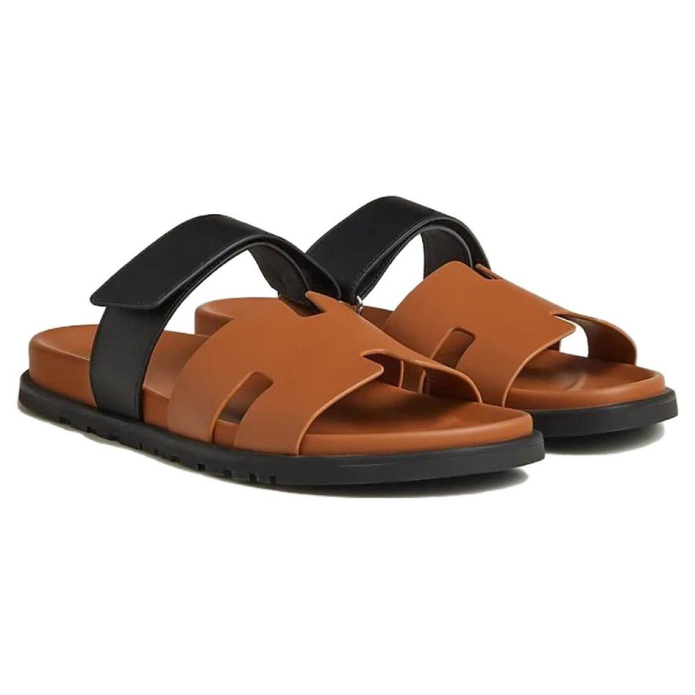 Hermes casual and comfortable one-word slippers men's brown, H222858Z HA3