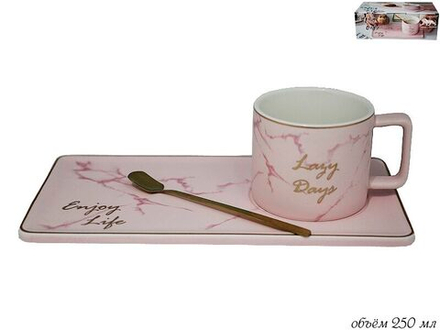 Lenardi 106-020 Чашка 250 мл с блюдцем и ложкой в под.уп.(х24)