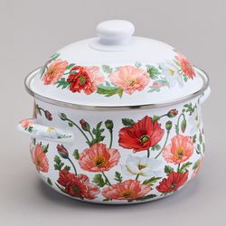 КАСТРЮЛЯ AGNESS ЭМАЛИРОВАННАЯ С ЭМАЛ.КРЫШКОЙ СЕРИЯ "МАКИ", 2.8 Л, 20*12 СМ