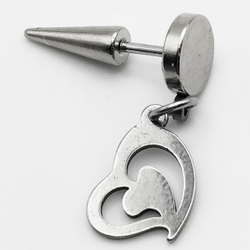 Серьга (1шт) гвоздик "Сердце", закрутка - конус. Сталь 316L
