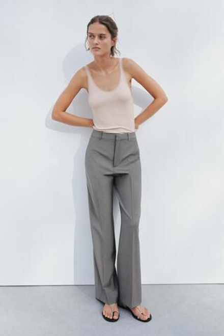 ZARA БРЮКИ ПРЯМОГО КРОЯ ИЗ 100% ШЕРСТИ — ZW COLLECTION, СЕРЫЙ
