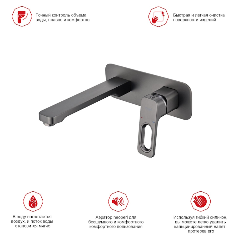 Смеситель для раковины встраиваемый Raglo R51.11.09, графит
