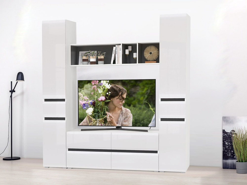 Гостиная Сидней 3 Белый/Белый глянец/Черный