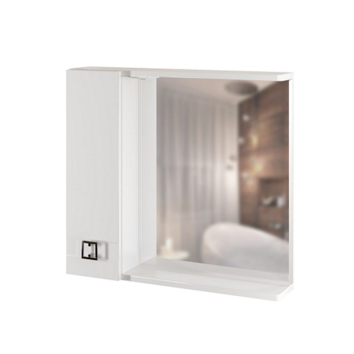 Зеркальный шкаф "КВАДРО-75" левый с подсветкой (ПВХ)