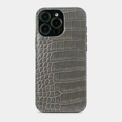 Чехол-накладка кожаная для iPhone 16 Pro Max, аллигатор серого цвета