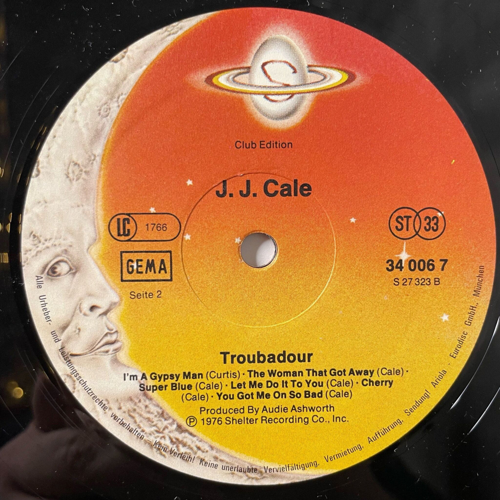 Винтажная виниловая пластинка LP J.J. Cale Troubadour (Germany 1978)