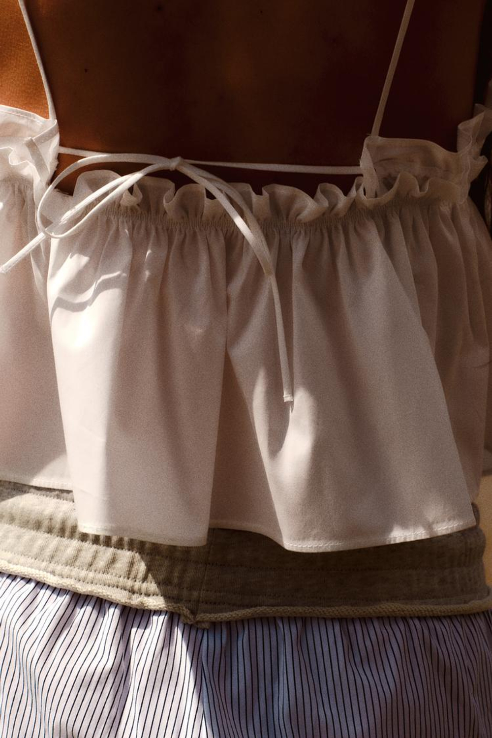 ZARA ТОП ИЗ ПОПЛИНА С БАНТОМ, БЕЛЫЙ