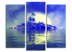 Модульная картина "Остров с пальмами в синих тонах"