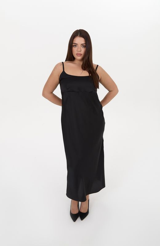 Платье-комбинация макси на тонких бретелях, черный