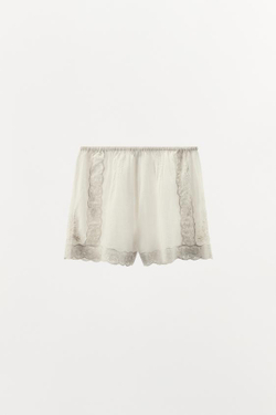ZARA ШОРТЫ С ВЫШИВКОЙ И БУСИНАМИ, ЖЕЛТОВАТО-БЕЛЫЙ