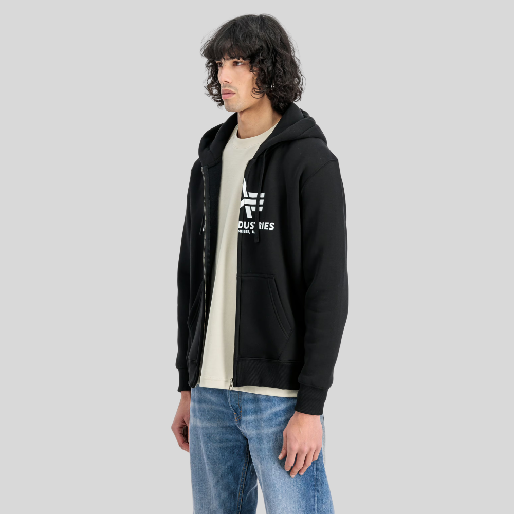 Толстовка Alpha Industries Basic Big Logo Zip Hoodie (Чёрная)