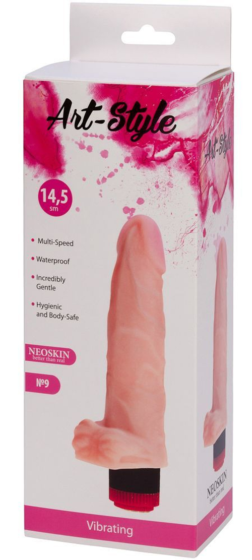 Телесный вибратор ART-Style №9 с поджатой мошонкой - 18,5 см.