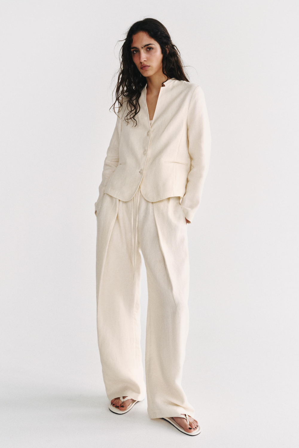 ZARA БЛЕЙЗЕР ИЗ 100% ЛЬНА — ZW COLLECTION, ЭКРЮ