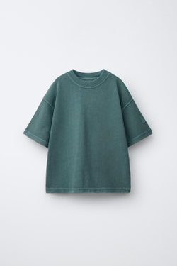 ZARA ФУТБОЛКА GARMENT DYE, ЗЕЛЕНОВАТО-СИНИЙ