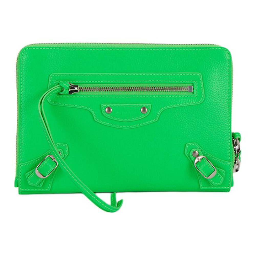 Balenciaga Cow Leather Makeup Bag Toiletry Bag Women"s Green