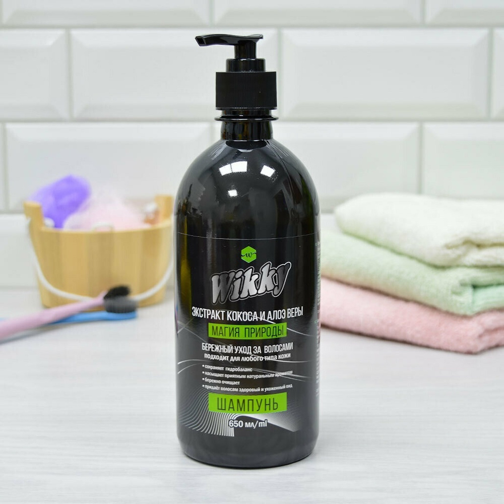Шампунь для волос "Экстракт кокоса и алоэ веры" 650мл, Wikky