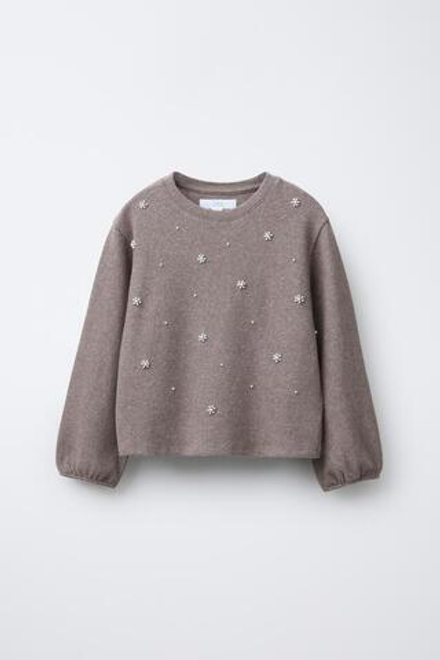 ZARA ЛОНГСЛИВ SOFT TOUCH С БУСИНАМИ, КОРИЧНЕВЫЙ