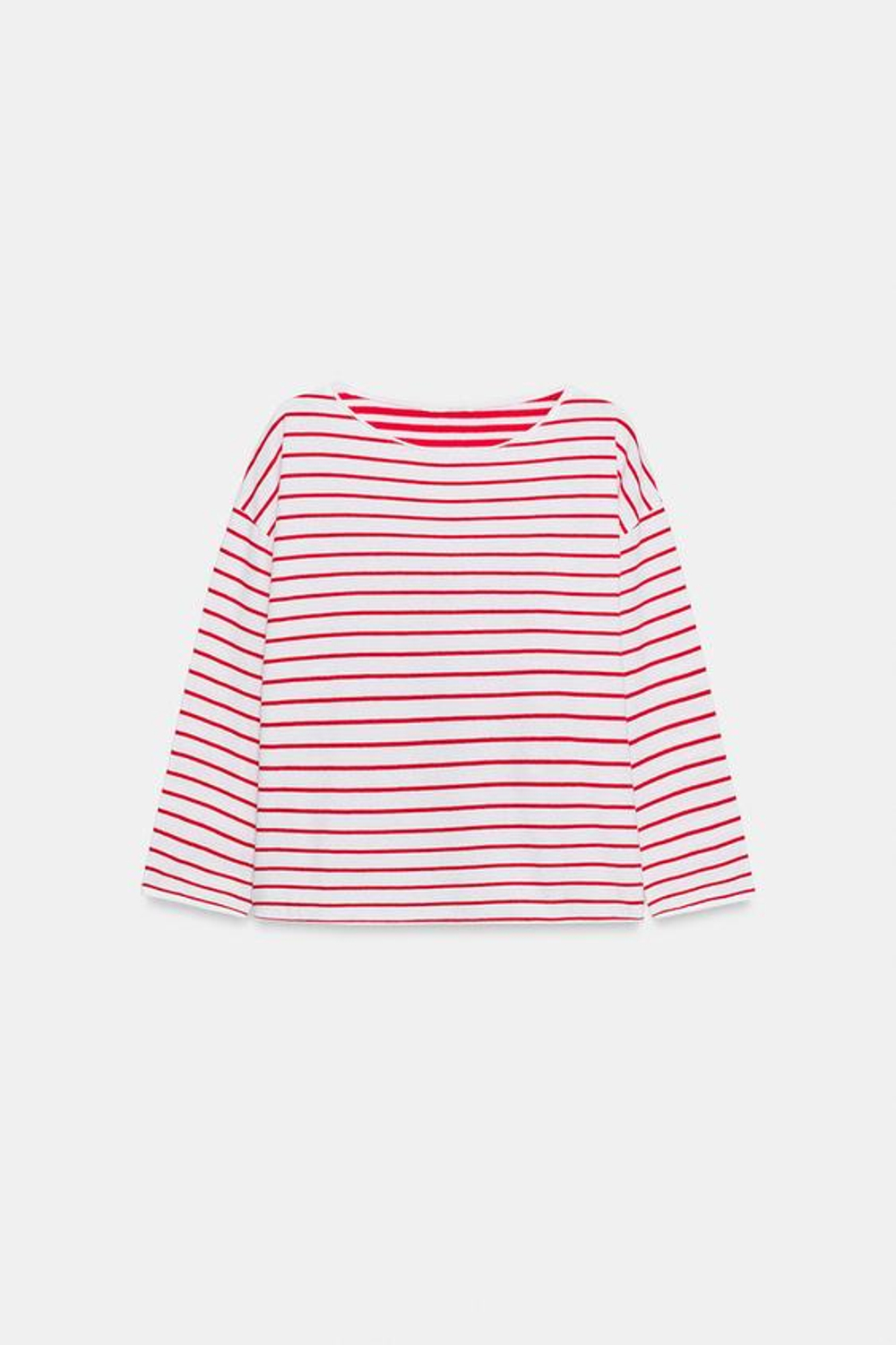 ZARA ФУТБОЛКА В ПОЛОСКУ В СТИЛЕ РУСТИК, КРАСНАЯ ПОЛОСКА