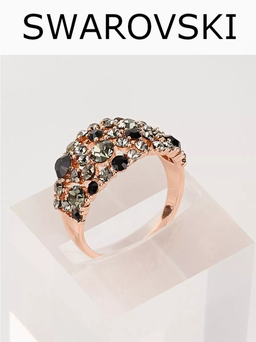 Кольцо Россыпь из серо-черных камней Swarovski