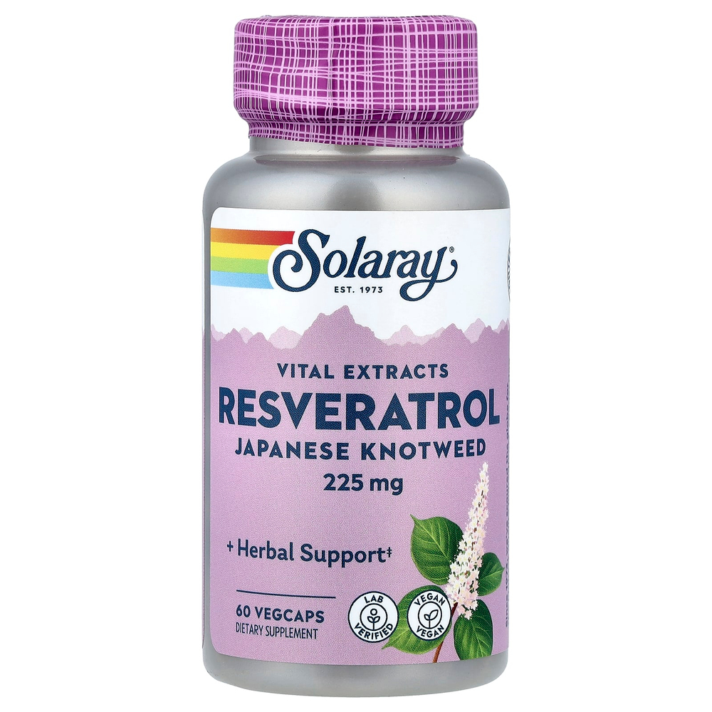 Solaray, Vital Extracts, ресвератрол и рейнутрия японская, 60 растительных капсул