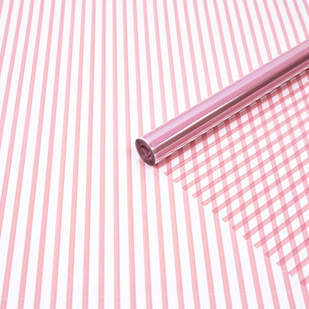 Пленка прозрачная "Полосы узкие" 70см*200гр НЕЖНО-РОЗОВЫЙ