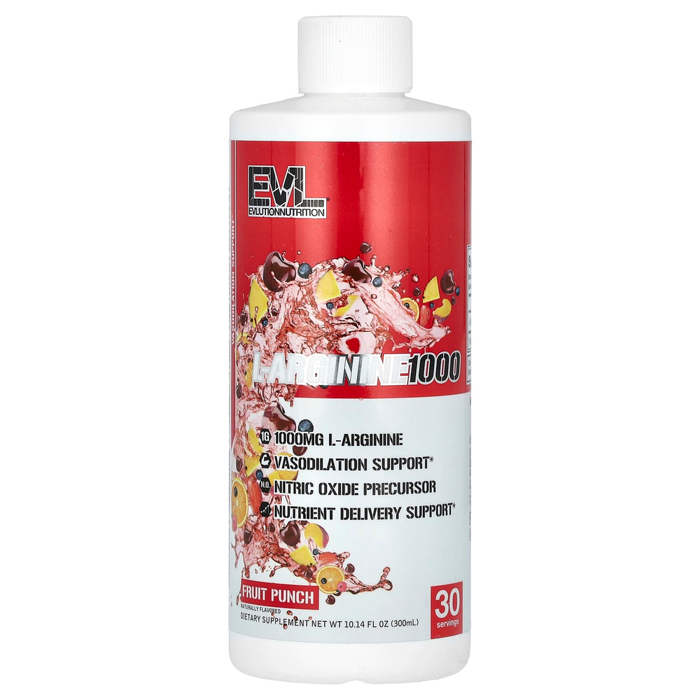 EVLution Nutrition, L-аргинин 1000, фруктовый пунш, 1000 мг, 300 мл (10,14 жидк. Унции)