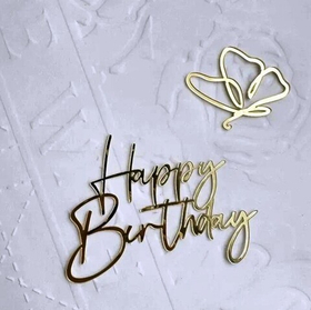 Топпер фронтальный акрил "Happy Birthday" + бабочка