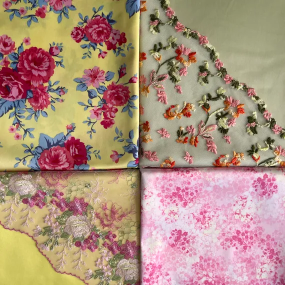 Вышивка на сетке розовая/цветочная 24 см