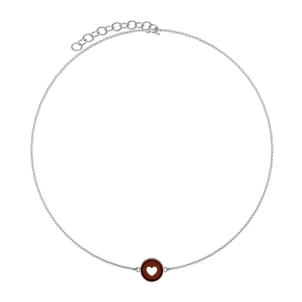 Колье Сердце в круге с вишневым янтарем