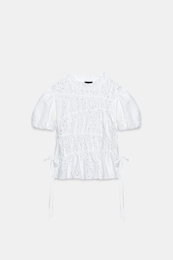 ZARA ТОП С ВЫШИВКОЙ И ПЕРФОРАЦИЕЙ, БЕЛЫЙ