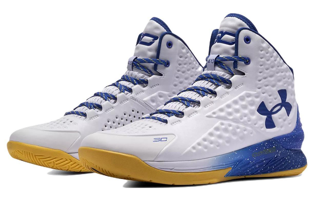 Under Armour Curry 1 2021 re-engraved mesh shock absorption non-slip high-top basketball shoes men's white blue yellow