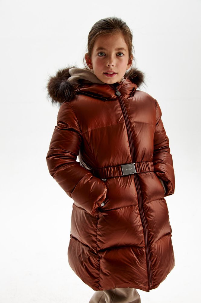 Зимнее пальто  PULKA полуприлегающего силуэта с натуральным мехом