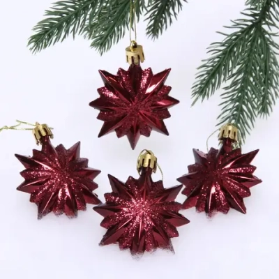 Ёлочные игрушки «Таинственное очарование» Звезда остроконечная 6 см (набор 4 шт), темный рубин