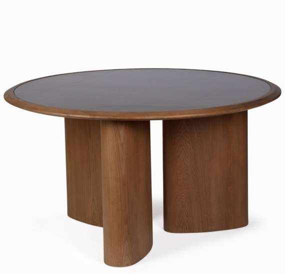 Обеденный стол Harvy Ø135 см, шпон ясеня, черный камень