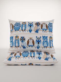 Постельное белье перкаль Сказка "Совушки" 2-спальное Наволочка 50х70 см 2 шт Простынь на резинке 160x200 см Пододеяльник 175x215 см