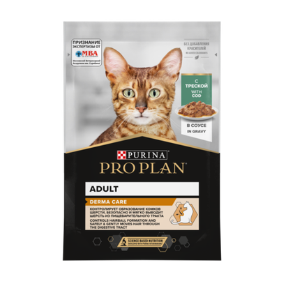 Пауч Pro Plan DERMA PLUS для взрослых кошек, для здоровья кожи и шерсти, с треской