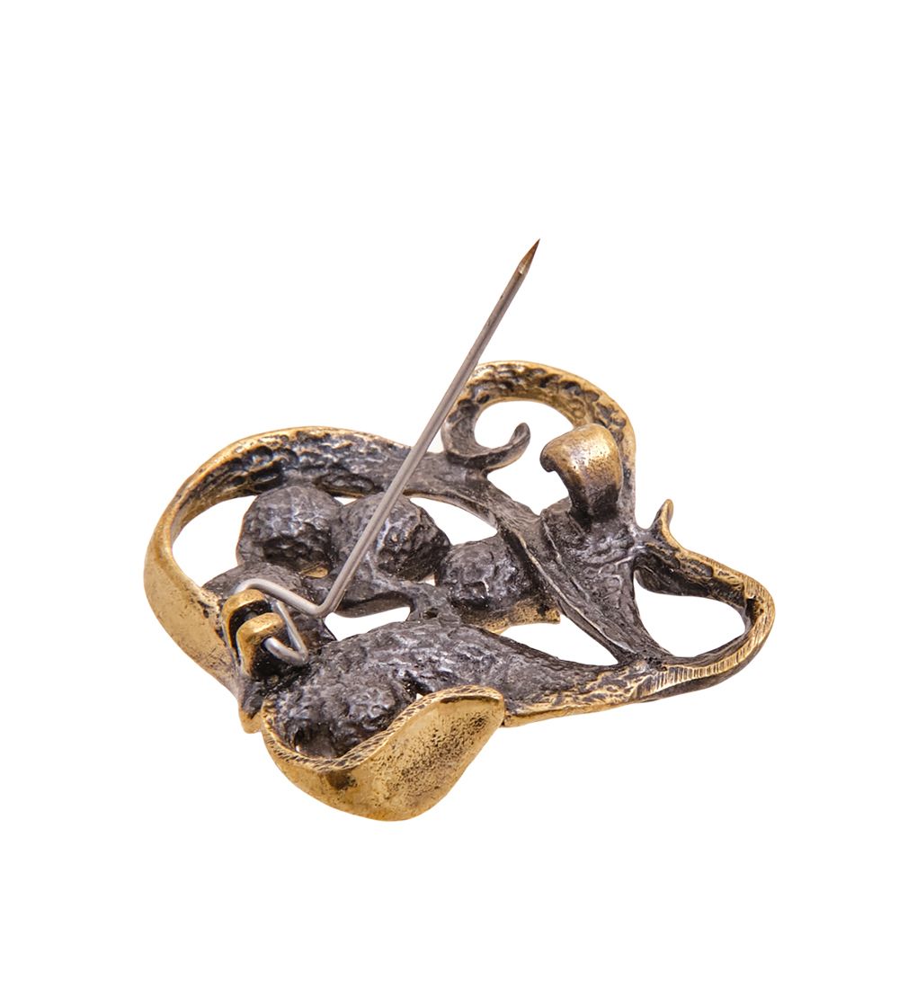 AM-3473 Брошь «Ландыш серебристый» (латунь, янтарь)