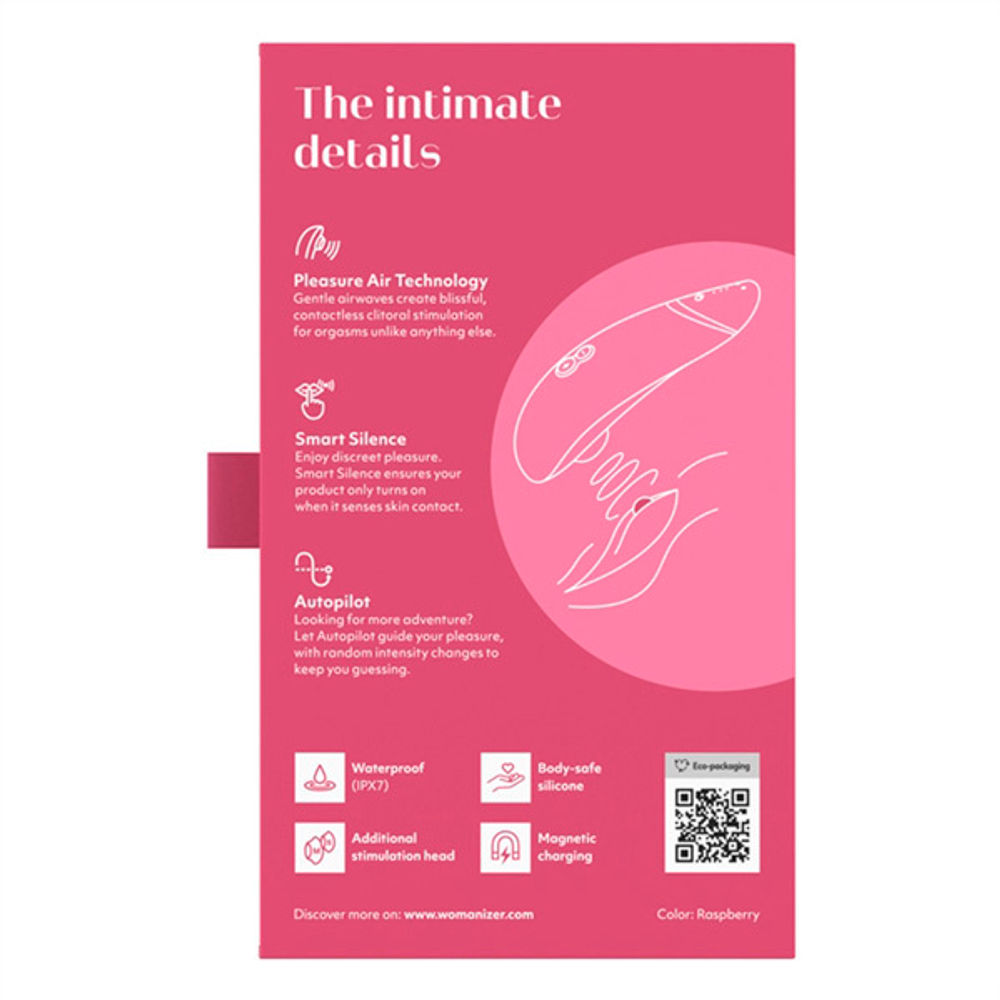 Розовый вакуумно-волновой клиторальный стимулятор Womanizer Premium 2 Raspberry WZ212SG7