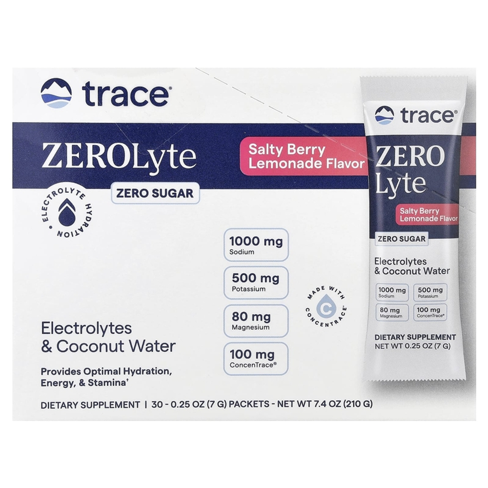 Trace, ZEROlyte, электролит и кокосовая вода, salty berry lemonade flavor, 30 пакетиков.
