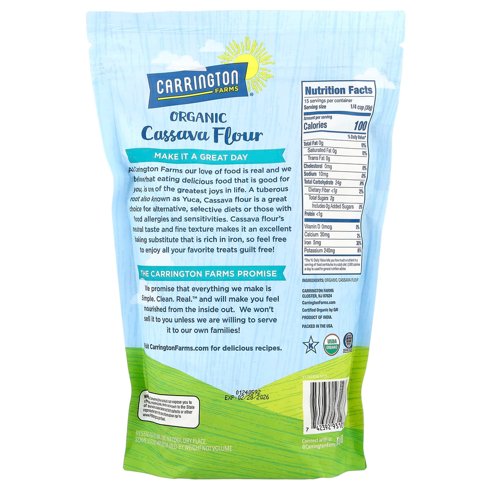 Carrington Farms, Органическая мука из кассавы, корень юки, 453,5 г (16 унций)