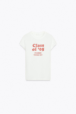 ZARA ФУТБОЛКА В СТИЛЕ РУСТИК С НАДПИСЬЮ, БЕЛЫЙ/КРАСНЫЙ