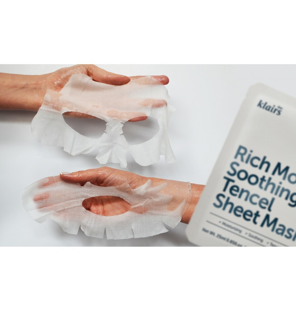 Dear, Klairs Маска для лица тканевая успокаивающая - Rich moist soothing tencel sheet mask, 25мл