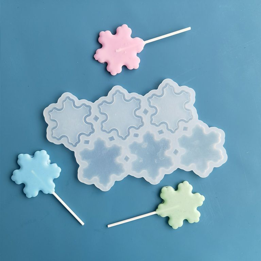 Силиконовая форма для леденцов «Снежинки погремушки 3 в 1»
