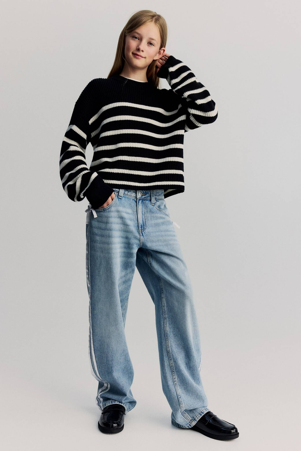 H&M Свитер из хлопковой смеси в полоску, черный