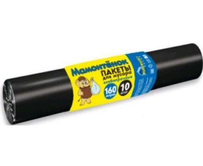Мешки для мусора (пакеты) особопрочн. 160л/10шт, 30мкм, ПВД, рулон, МРМ4586 Мамонтенок Чистолюб
